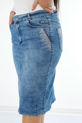 Jupe en jean fabriquée avec du tissu tricoté en Lycra Fabricant de vêtements pour femmes brodés en pierre - 4178 | Vrai textile - Thumbnail