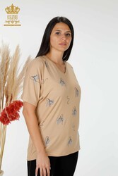 Fabriqué avec du tissu en viscose Chemisier - Col en V - Vêtements pour femmes - 78934 | Vrai textile - Thumbnail