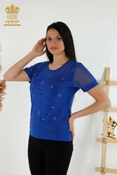 chemisier produit avec des vêtements pour femmes de col de cyclisme en tissu de viscose - 79133 | Vrai textile - Thumbnail