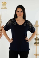 Chemisier fabriqué avec un tissu en viscose V-Neck Fabricant de vêtements pour femmes - 79054 | Vrai textile - Thumbnail