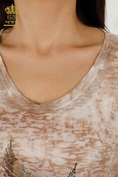 chemisier produit avec des vêtements pour femmes brodés de pierres à motifs d'oiseaux en tissu de viscose - 79124 | Vrai textile - Thumbnail