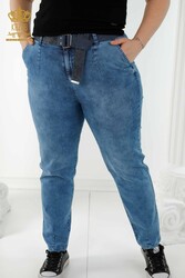 Fabriqué avec Lycra tricoté Jeans - Ceinture - Pierre brodée - Fabricant de vêtements pour femmes - 3686 | Vrai textile - Thumbnail