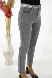Fabriqué avec Lycra tricoté Jeans - Pierre brodée - Fabricant de vêtements pour femmes - 3688 | Vrai textile - Thumbnail