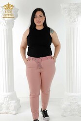 Fabriqué avec du lycra tricoté - Jeans - Ceinturé - Fabricant de vêtements pour femmes - 3468 | Vrai textile - Thumbnail