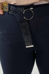 Fabriqué avec du lycra tricoté - Jeans - Ceinturé - Fabricant de vêtements pour femmes - 3468 | Vrai textile - Thumbnail