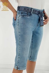 Détail de la ceinture du pantalon capri produit avec un tissu tricoté en lycra Fabricant de vêtements pour femmes - 3504 | Vrai textile - Thumbnail