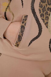 Scuba e Tuta da tuta a due fili con cerniera Leopard Stone ricamata Produttore di abbigliamento femminile - 17540 | Tessuto reale - Thumbnail
