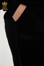 Scuba e due fili tuta tuta tasca pietra ricamata produttore di abbigliamento femminile - 20398 | Tessuto reale - Thumbnail