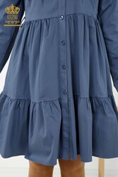 Vestido en Tela Algodón Lycra - Abotonado - Bordado Piedra - Ropa de Mujer - 20229 | Textiles reales - Thumbnail