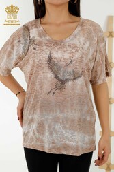 Blouse Produced with Viscose Fabric Bird Patterned Stone Embroidered Women's Clothing - 79124 | Real Textile - Thumbnail