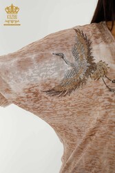 Blouse Produced with Viscose Fabric Bird Patterned Stone Embroidered Women's Clothing - 79124 | Real Textile - Thumbnail