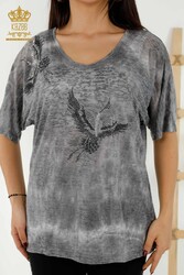 Blouse Produced with Viscose Fabric Bird Patterned Stone Embroidered Women's Clothing - 79124 | Real Textile - Thumbnail