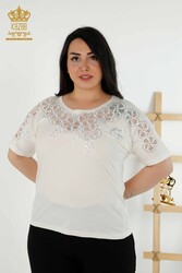 Made with Viscose Fabric Blouse - Short Sleeve - Women's Clothing - 79049 | Real Textile - Thumbnail