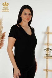 Made with Viscose Fabric Blouse - Short Sleeve - Women's Clothing - 79220 | Real Textile - Thumbnail