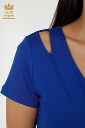 Made with Viscose Fabric Blouse - Short Sleeve - Women's Clothing - 79220 | Real Textile - Thumbnail