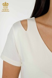 Made with Viscose Fabric Blouse - Short Sleeve - Women's Clothing - 79220 | Real Textile - Thumbnail