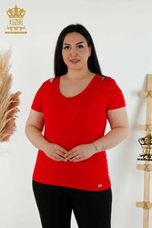 Made with Viscose Fabric Blouse - Short Sleeve - Women's Clothing - 79220 | Real Textile - Thumbnail