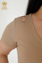 Made with Viscose Fabric Blouse - Short Sleeve - Women's Clothing - 79220 | Real Textile - Thumbnail