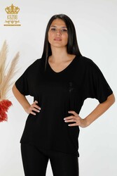 Blouse Made of Viscose Fabric - Short Sleeve - Women's Clothing - 78931 | Real Textile - Thumbnail