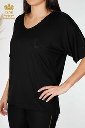 Blouse Made of Viscose Fabric - Short Sleeve - Women's Clothing - 78931 | Real Textile - Thumbnail