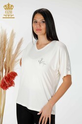 Blouse Made of Viscose Fabric - Short Sleeve - Women's Clothing - 78931 | Real Textile - Thumbnail