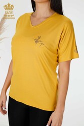 Blouse Made of Viscose Fabric - Short Sleeve - Women's Clothing - 78931 | Real Textile - Thumbnail