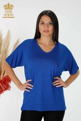 Blouse Made of Viscose Fabric - Short Sleeve - Women's Clothing - 78931 | Real Textile - Thumbnail