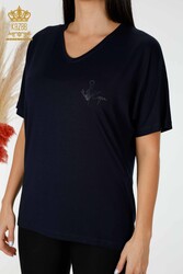 Blouse Made of Viscose Fabric - Short Sleeve - Women's Clothing - 78931 | Real Textile - Thumbnail