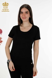 Made with Viscose Fabric Blouse - Short Sleeve - Women's Clothing - 79177 | Real Textile - Thumbnail