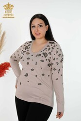 Produced with Viscose Fabric Blouse - V-Neck - Women's Clothing - 79047 | Real Textile - Thumbnail