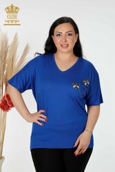 Made with Viscose Fabric Blouse - V-Neck - Women's Clothing - 78933 | Real Textile - Thumbnail