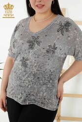Produced with Viscose Fabric Blouse - V-Neck - Women's Clothing - 79126 | Real Textile - Thumbnail