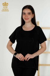 Blouse Made of Viscose Fabric Short Sleeve Women's Clothing Manufacturer - 79232 | Real Textile - Thumbnail