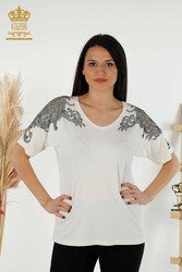Blouse Produced with Viscose Fabric V-Neck Women's Clothing Manufacturer - 79054 | Real Textile - Thumbnail