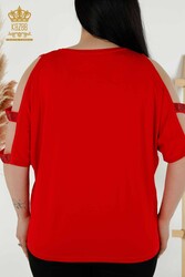 Blouse Made of Viscose Fabric Crew Neck Women's Clothing - 79108 | Real Textile - Thumbnail