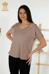 Blouse Produced with Viscose Fabric Cycling Collar Women's Clothing - 79200 | Real Textile - Thumbnail
