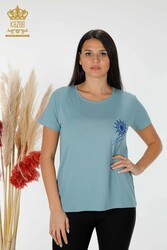 Made with Viscose Fabric Blouse - Crew Collar - Women's Clothing - 78925 | Real Textile - Thumbnail