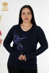 Blouse Produced with Viscose Fabric V-Neck Women's Clothing - 79048 | Real Textile - Thumbnail