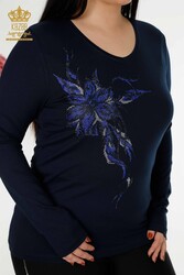 Blouse Produced with Viscose Fabric V-Neck Women's Clothing - 79048 | Real Textile - Thumbnail