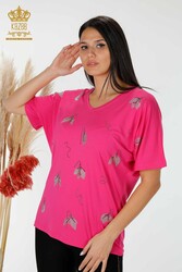 Produced with Viscose Fabric Blouse - V-Neck - Women's Clothing - 78934 | Real Textile - Thumbnail