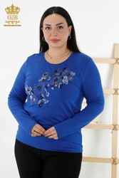 Made with Viscose Fabric Blouse - Crew Collar - Women's Clothing - 79045 | Real Textile - Thumbnail