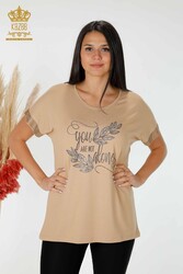 Made with Viscose Fabric Blouse - Short Sleeve - Women's Clothing - 78916 | Real Textile - Thumbnail