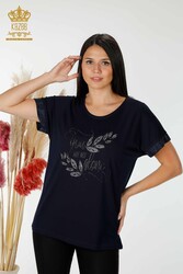 Made with Viscose Fabric Blouse - Short Sleeve - Women's Clothing - 78916 | Real Textile - Thumbnail