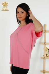 Blouse Made of Viscose Fabric Short Sleeve Women's Clothing - 79295 | Real Textile - Thumbnail