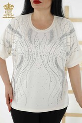 chemisier produit avec des vêtements pour femmes en tissu de viscose à motifs de fleurs en cristal brodé de pierre - 79223 | Vrai textile - Thumbnail