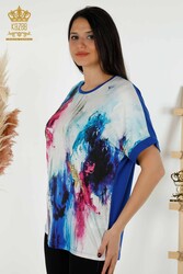 Viskon Kumaş İle Üretilen Bluz Dijital Baskı ve Taş İşemeli Kadın Giyim - 12087 | Reel Tekstil - Thumbnail