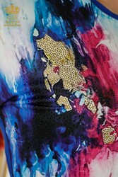 Viskon Kumaş İle Üretilen Bluz Dijital Baskı ve Taş İşemeli Kadın Giyim - 12087 | Reel Tekstil - Thumbnail