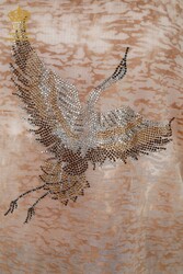 Viskon Kumaş İle Üretilen Bluz Kuş Desenli Taş İşlemeli Kadın Giyim - 79124 | Reel Tekstil - Thumbnail