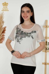 Bluse aus Viskosestoff. Radkragen-Damenbekleidung – 79106 | Echtes Textil - Thumbnail