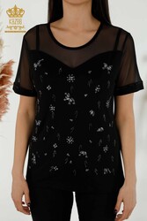 Bluse aus Viskosestoff. Radkragen-Damenbekleidung – 79133 | Echtes Textil - Thumbnail